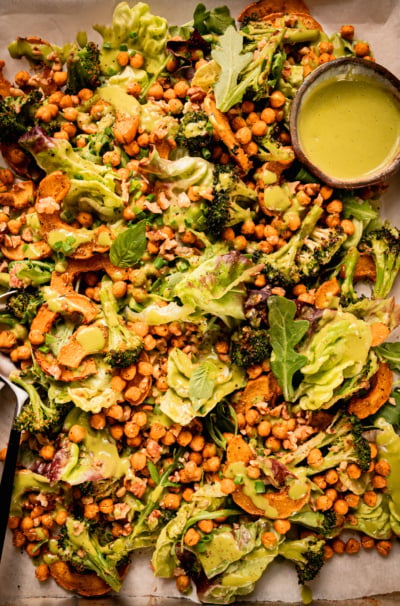 Sheet Pan Salad with Zippy Shallot Herb Dressing
