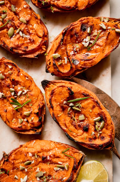 Vegan Twice Baked Sweet Potatoes with Chili & Lime
