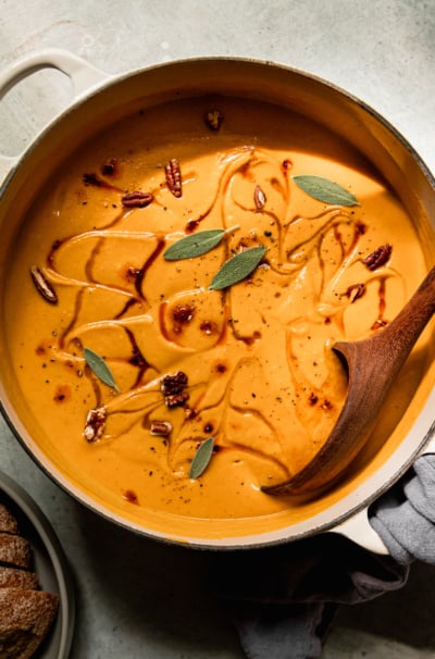 Roasted Vegan Butternut Squash Soup with Apples & Pecans