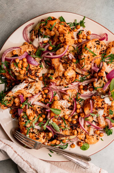 Grilled Cauliflower Wedges with Tahini Yogurt & Sumac Onions
