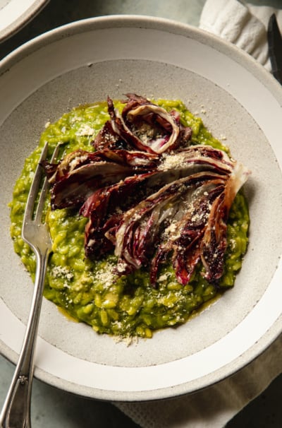 Broccoli Rabe Risotto with Balsamic Roasted Radicchio