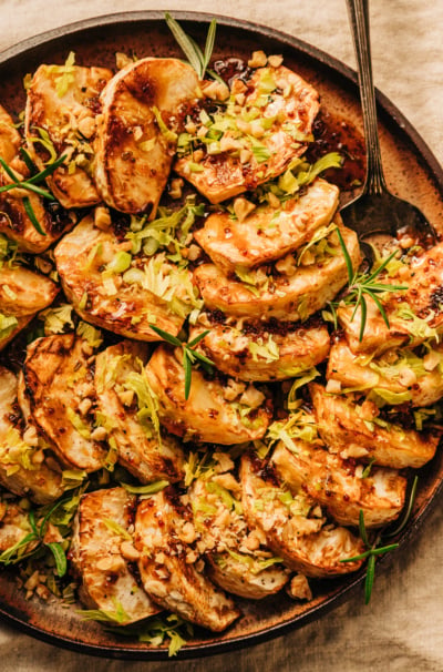 Cider Glazed Celery Root with Walnuts