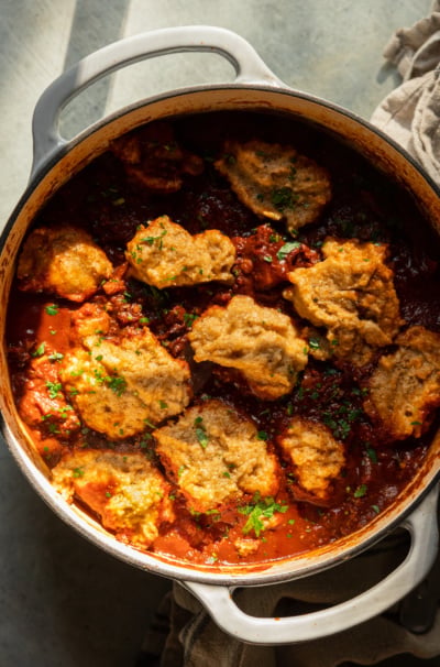 Sweet Potato Walnut Chili with Corn Dumplings