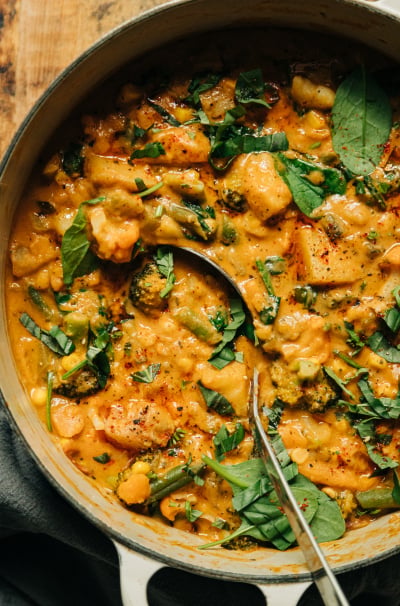 Creamy Vegan Vegetable Stew with Sun Dried Tomato Broth