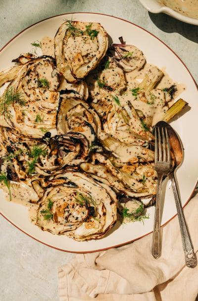 Grilled Cabbage and Fennel with Maple Mustard Cream