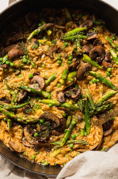 Creamy Mushroom Asparagus Orzo