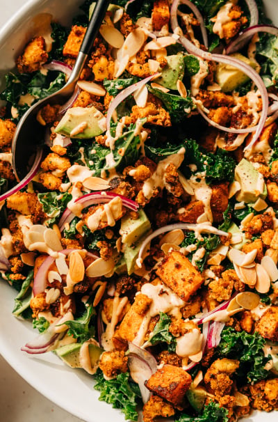 Kale Power Salad with Spicy Almond Dressing