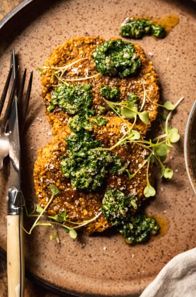 Vegan Squash Patties with Mixed Herb Salsa Verde