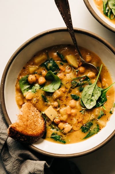 Lemony Chickpea Soup with Spinach & Potatoes