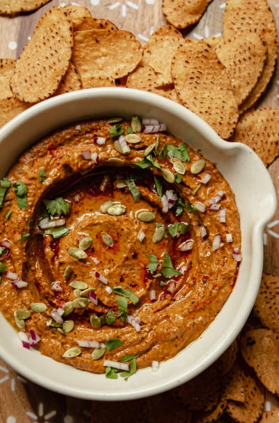 Black Bean Dip with Roasted Squash, Garlic, Pumpkin Seeds & Chipotles