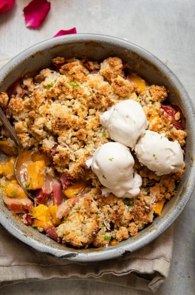 Rhubarb Mango Crumble with Almond Coconut Topping