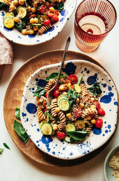 Vegan Summer Garden Pasta with Cherry Tomatoes & Chard