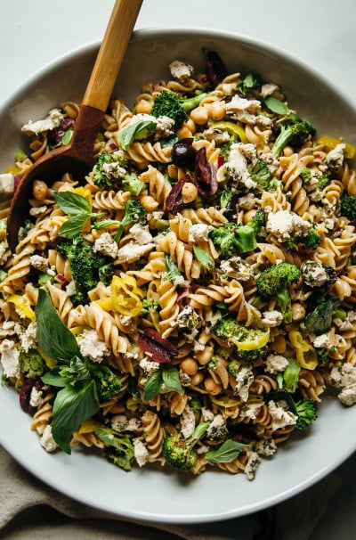 Grilled Broccoli & Pepperoncini Pasta Salad with Basil