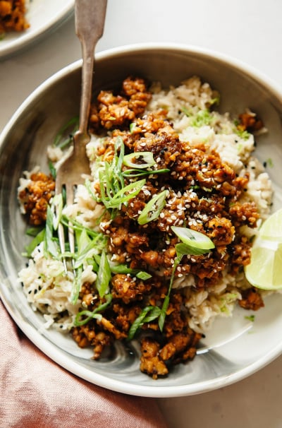 Sticky Ginger Tempeh with Coconut Rice
