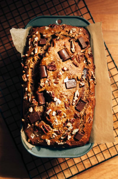 Spelt Banana Bread with Pecans & Chocolate Chunks