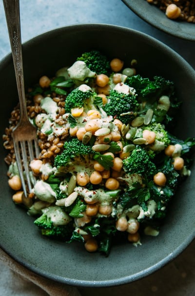 Green Goddess Bowls with Farro & Pepita Lime Sauce