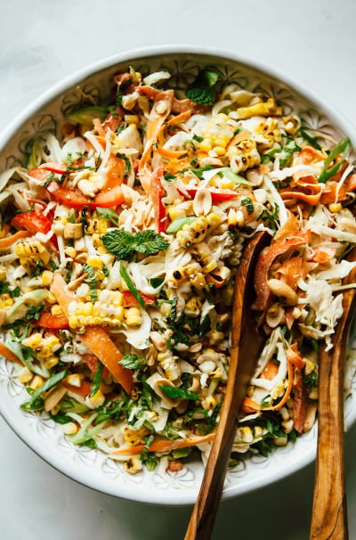 Charred Corn Slaw with Peanut Butter Lime Dressing