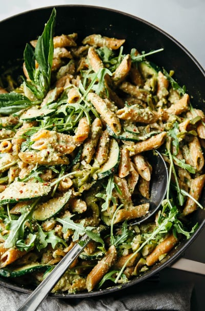 Creamy Olive and Arugula Pesto Pasta