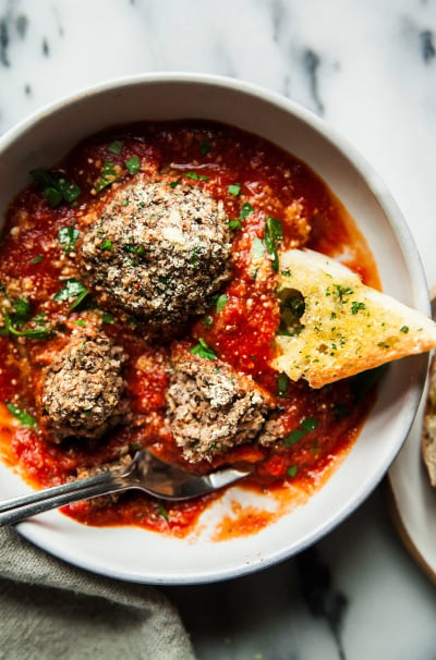 Vegan Mushroom Meatballs & Garlic Bread