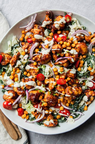 Napa and Kale Slaw with Crunchy BBQ Cauliflower & Pickled Jalapeño Ranch