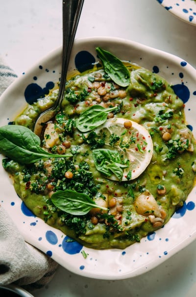 Deep Green Lentil Stew with Spinach, Tahini & Lemon