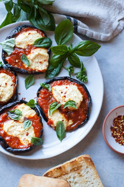 Grilled Pizza Portobellos with Lemony Cashew “Ricotta”