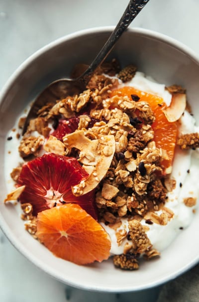 Tahini Granola with Orange, Cacao & Mulberries