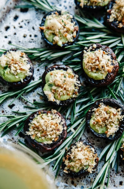 Vegan Stuffed Mushrooms with Pesto Cream