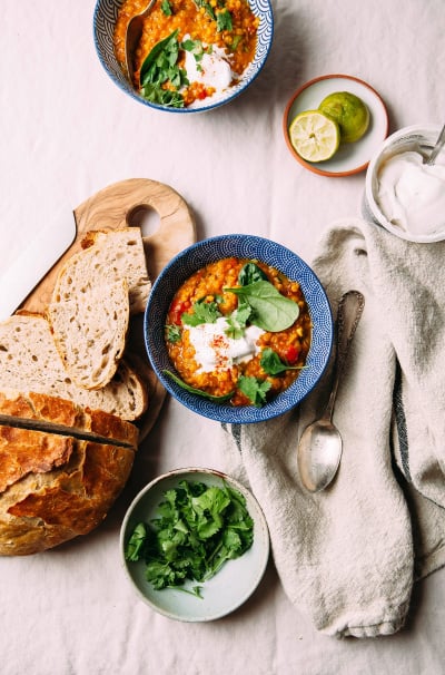 Lentil Soup with Coconut, Spinach & Lime