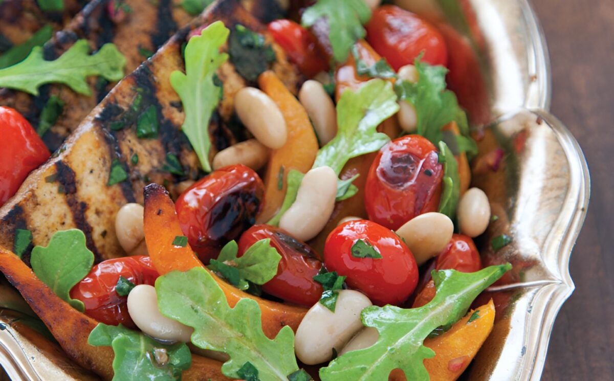 Balsamic Tofu With White Bean Sauce And Agave Pumpkins