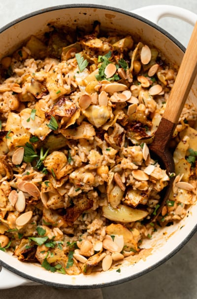 Spiced Chickpeas & Rice with Roasted Crispy Cabbage and Sweet Mustard Dressing