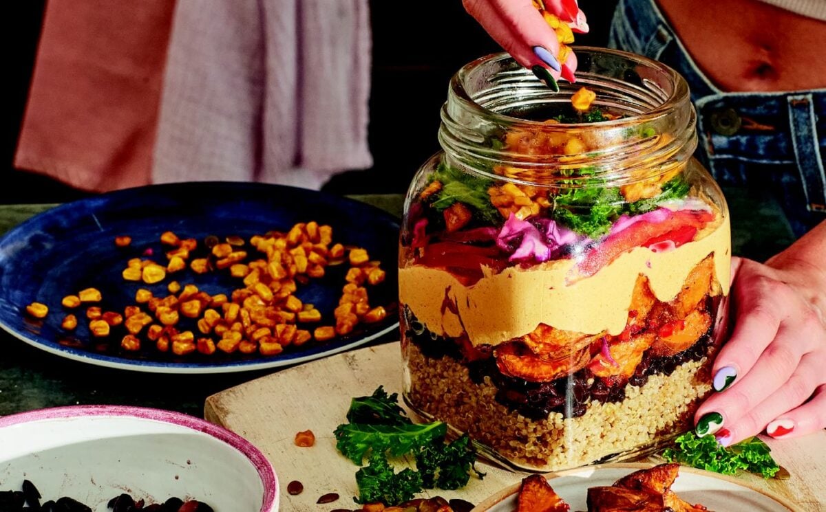 High-Protein Sweet Potato Salad Jar With Tofu ‘Cheese’
