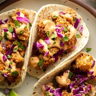 Crispy Cauliflower Tacos with Chipotle Cream