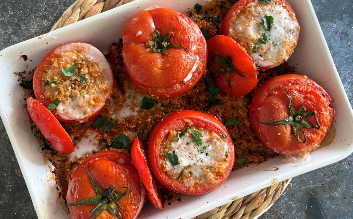 Quinoa Stuffed Tomatoes With Plant-Based Feta