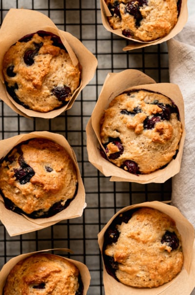 Soft & Fluffy Vegan Blueberry Muffins with A Bit of Whole Wheat Flour