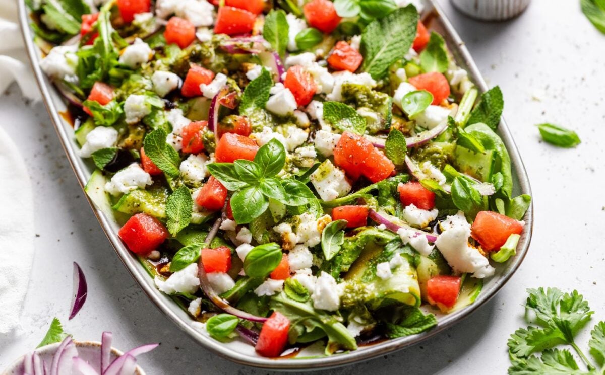 Vegan Watermelon And Feta Salad With Balsamic Glaze