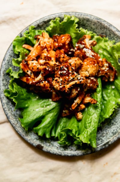 Roasted Cauliflower Lettuce Wraps with Sweet Chili Sauce