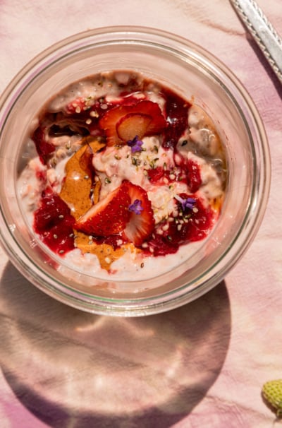 Seedy Rhubarb Strawberry Overnight Oats