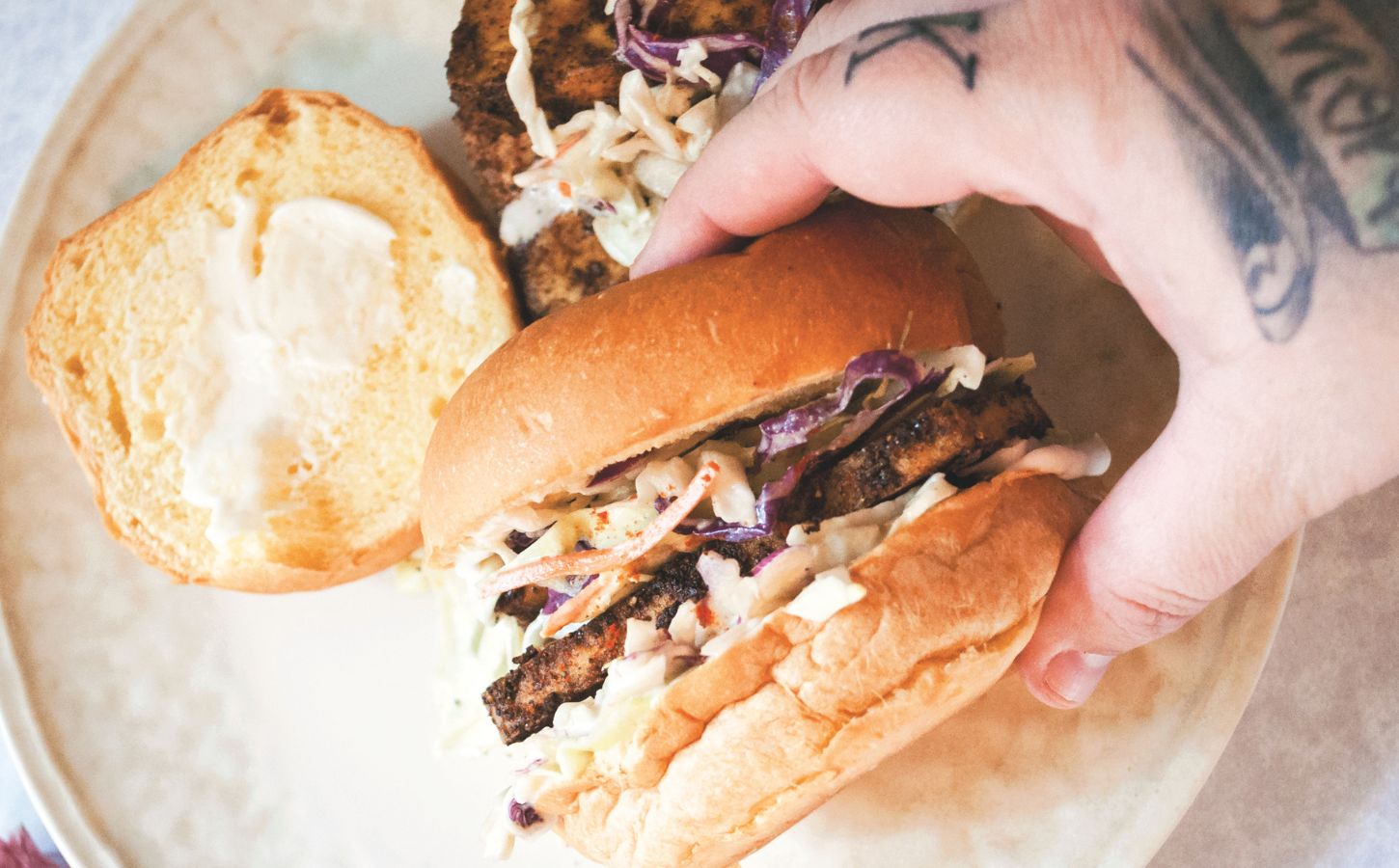 Blackened Tofu And Coleslaw Sandwiches