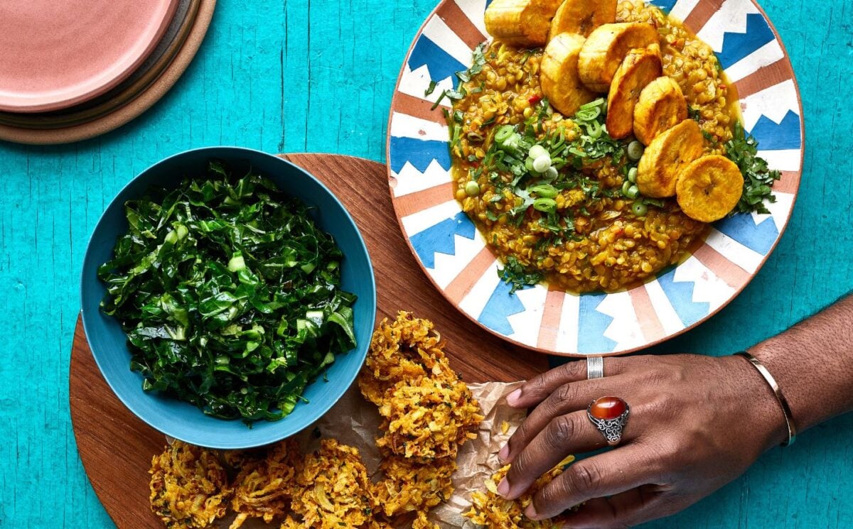 Red Lentil And Plantain Dhal With Parsnip Fritters
