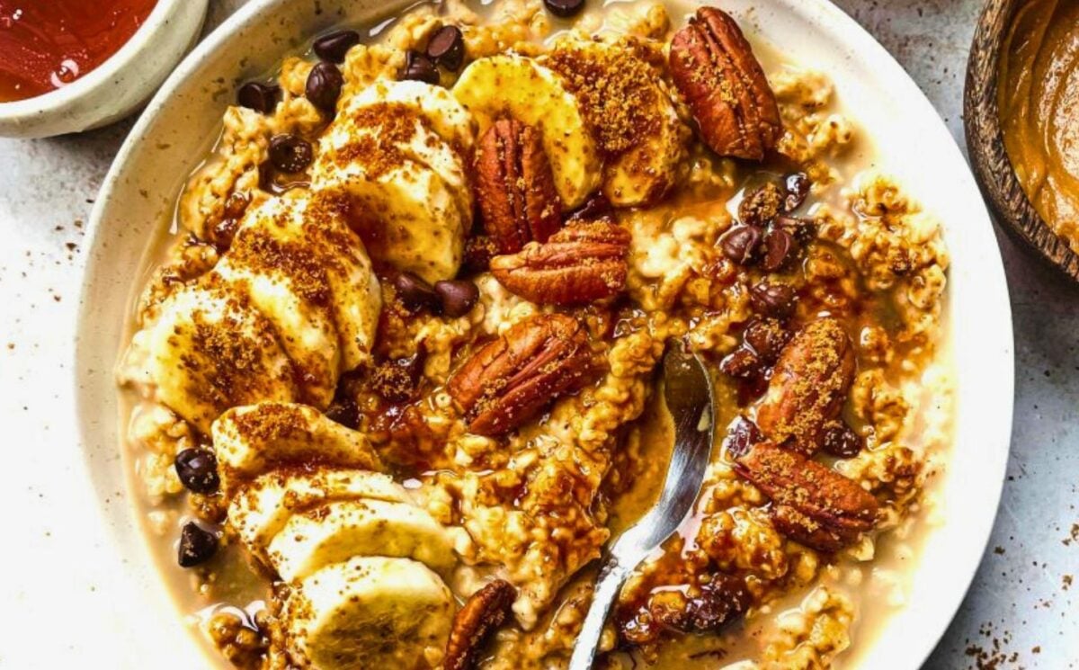 Banana, Walnut And Chocolate Porridge With Nutty Drizzle