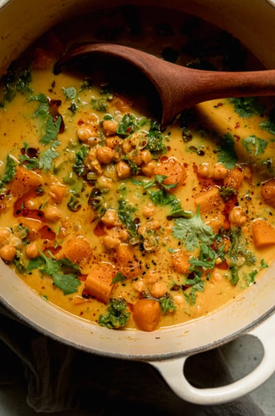 Butternut Squash Stew with Coconut Milk, Chickpeas & Kale (Vegan)