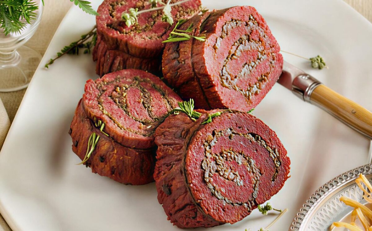 How To Make This Plant-Based Stuffed Flank Steak Centerpiece