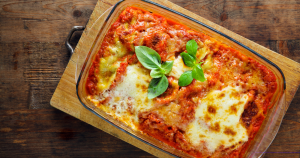 Loaded veggie vegan lasagna with bakery-style crisp edges