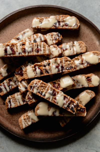 Vegan Orange Cranberry Biscotti with White Chocolate