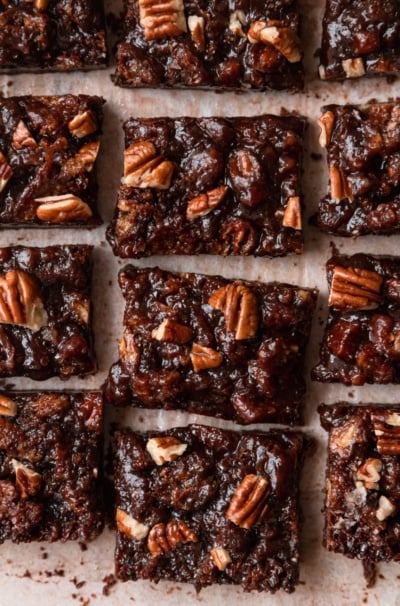 Sticky Chocolate Pecan Bars with Chocolate Crust (Vegan & GF)