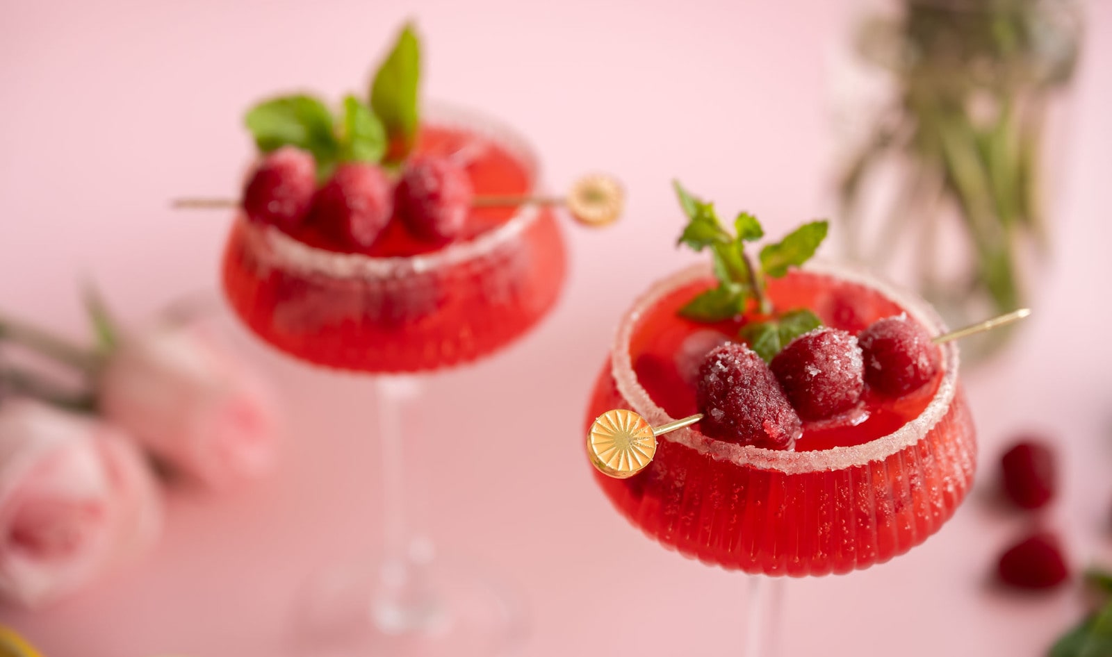 Vegan Sour Candy Mocktail With Frozen Candied Raspberries 