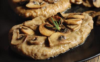 Seitan Fillets With Mushroom Wine Sauce