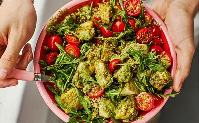 Try This Baked Pesto Tofu Bowl For A High Protein Vegan Lunch