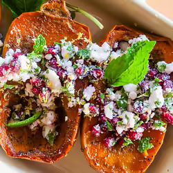 Glazed Vegan Honeynut Squash With Mint and FetaÂ 